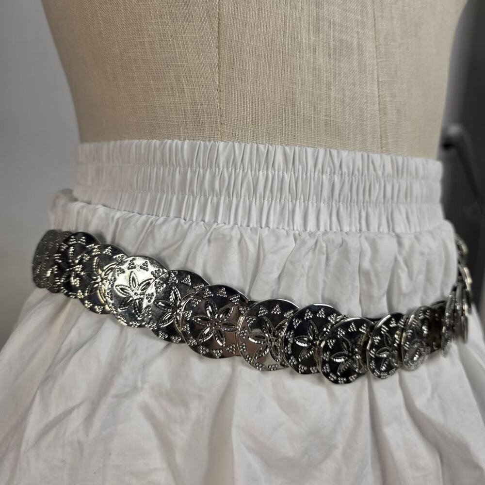 Vintage Silver Tone Floral Concho Belt Western Boho Cowgirl Festival Y2K